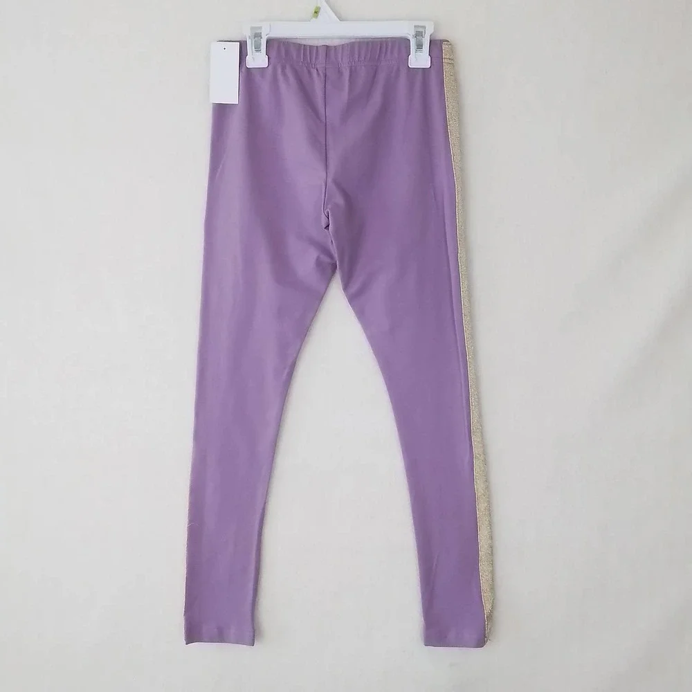 OshKosh Cotton Blend Leggings Size‎ 14 Lavender w/ Gold Shimmer Racer Stripe